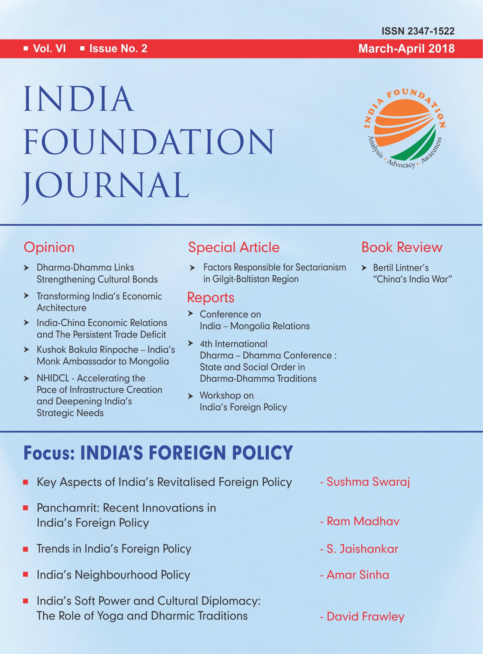 INDIA FOUNDATION JOURNAL March April 2018