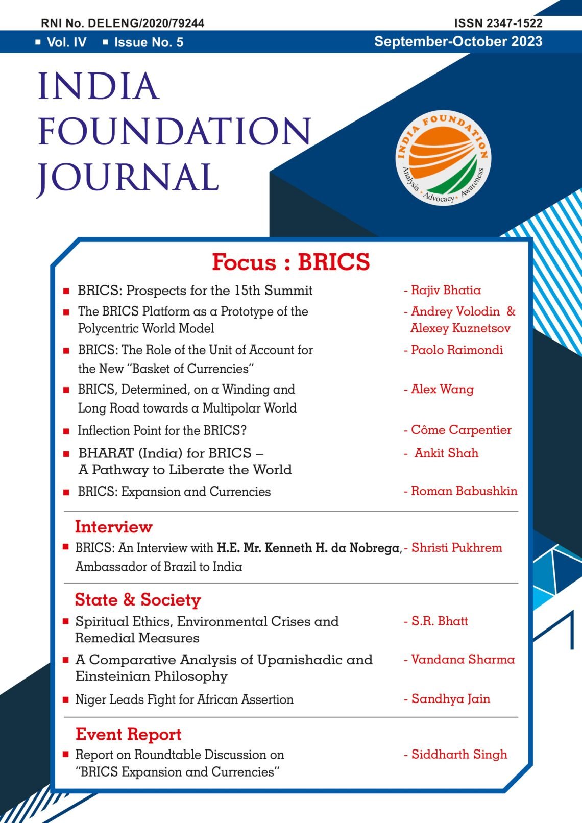 India Foundation Journal: September-October 2023